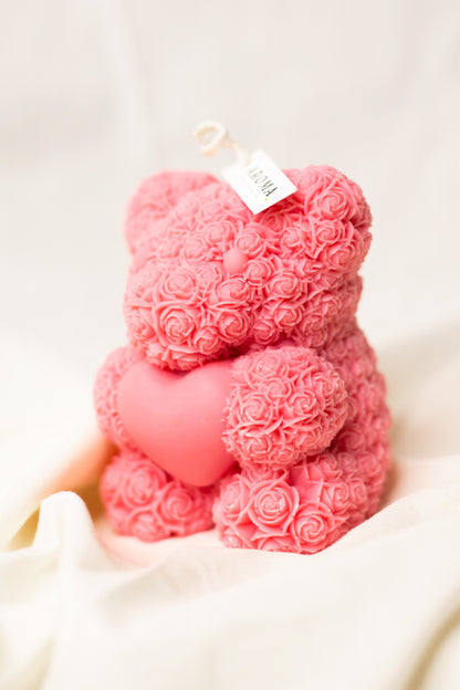 Pink Sand Love Rose  Bear Candle