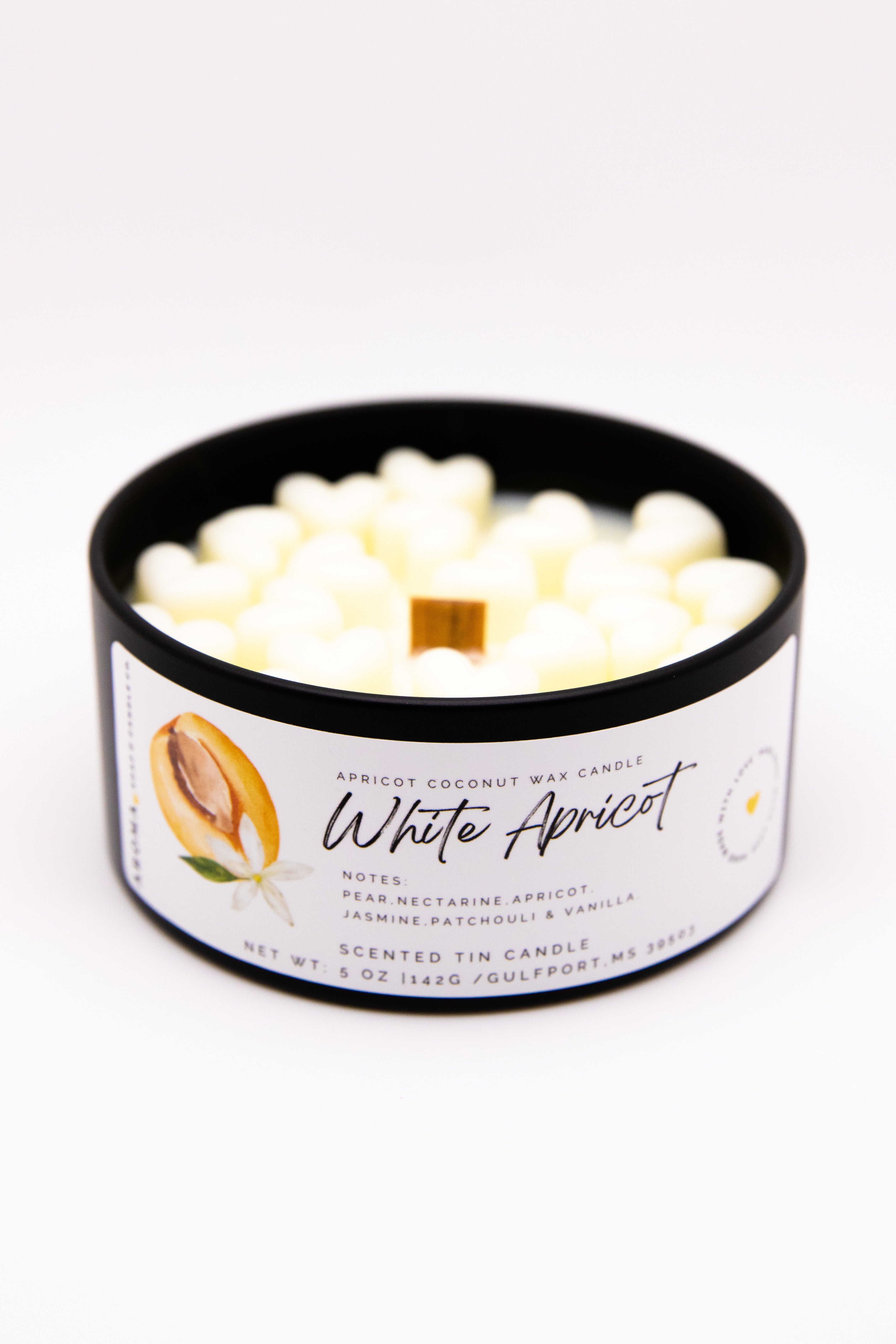 White Apricot Coconut Wax Travel Candle